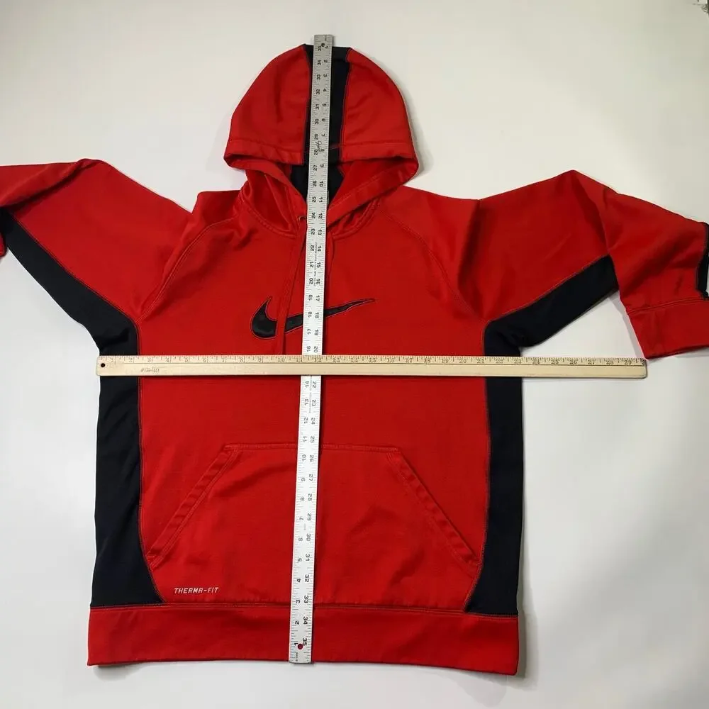 Nike Sweatshirt Men Large Red Therma Fit Pullover Training Hoodie Fleece Workout